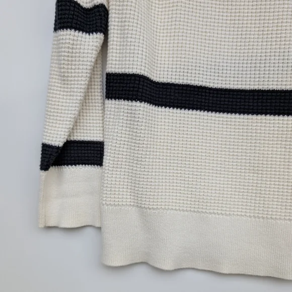 L.L.Bean Cotton Waffle Knit Sweater Cream Black Stripe – Women’s M - Picture 3 of 9